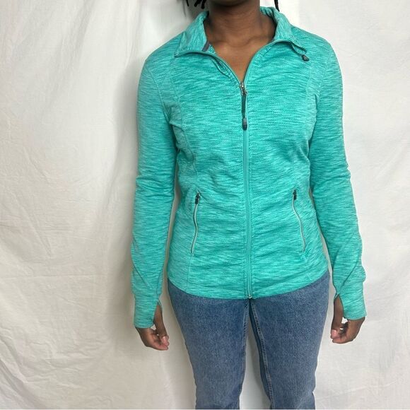 Tangerine Wind Jacket Thumb Hole Sweater Athletic Jacket Dri fit Teal Blue - Picture 10 of 13